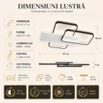 Lustră LED Modernă Geometric 67x46 cm – Metal Negru și Acril Alb, 3 Surse LED Integrate, Design Minimalist pentru Living, Dormitor și Hol - imagine 6
