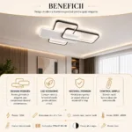 Lustră LED Modernă Geometric 67x46 cm – Metal Negru și Acril Alb, 3 Surse LED Integrate, Design Minimalist pentru Living, Dormitor și Hol - imagine 4