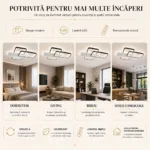 Lustră LED Modernă Geometric 67x46 cm – Metal Negru și Acril Alb, 3 Surse LED Integrate, Design Minimalist pentru Living, Dormitor și Hol - imagine 3