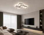 Lustră LED Modernă Geometric 67x46 cm – Metal Negru și Acril Alb, 3 Surse LED Integrate, Design Minimalist pentru Living, Dormitor și Hol - imagine 2