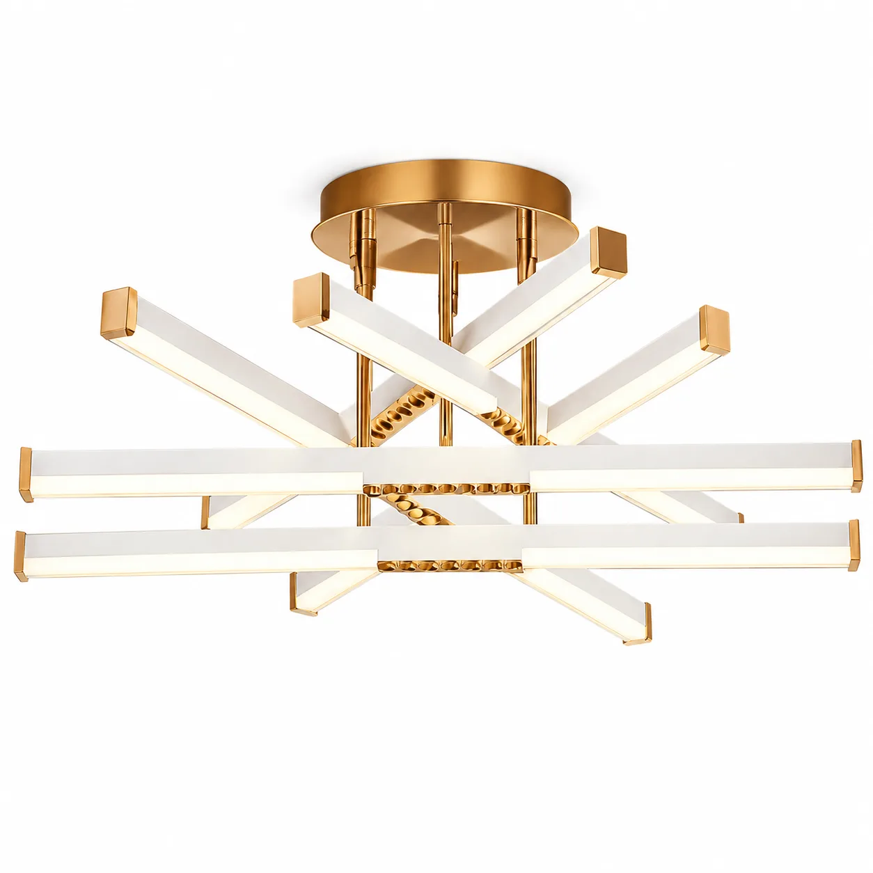 ChatGPT Image May 18, 2026, 09_00_30 AM Lustră LED Modernă Luxuri Line 60 cm – Metal Auriu și Acril Alb, 6 Surse LED Integrate, Design Premium pentru Living, Dining și Dormitor - imagine 1