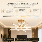 Lustră LED Modernă Luxuri Line 60 cm – Metal Auriu și Acril Alb, 6 Surse LED Integrate, Design Premium pentru Living, Dining și Dormitor - imagine 7