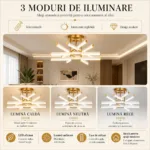 Lustră LED Modernă Luxuri Line 60 cm – Metal Auriu și Acril Alb, 6 Surse LED Integrate, Design Premium pentru Living, Dining și Dormitor - imagine 6