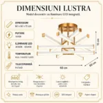 Lustră LED Modernă Luxuri Line 60 cm – Metal Auriu și Acril Alb, 6 Surse LED Integrate, Design Premium pentru Living, Dining și Dormitor - imagine 5