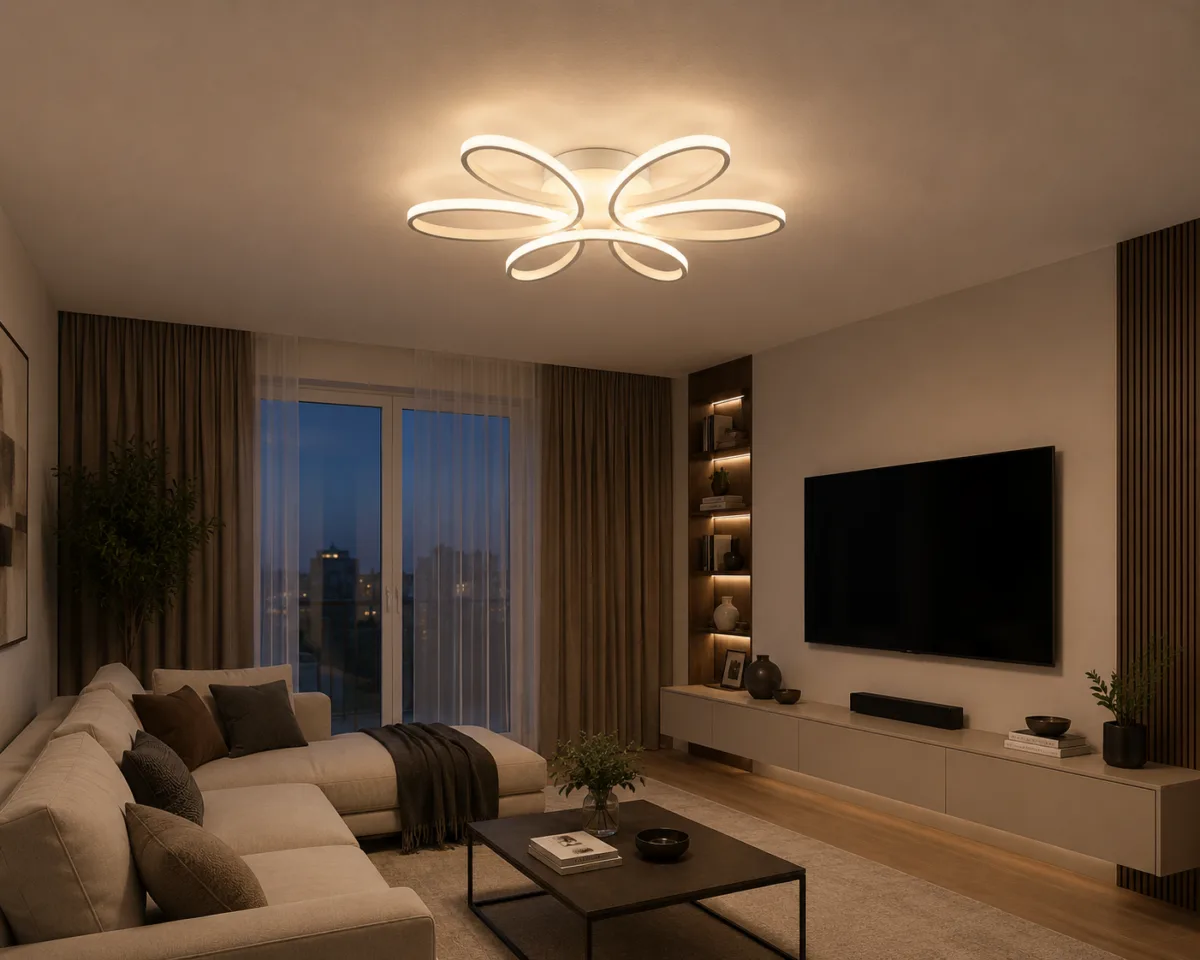 Lustră LED Modernă Oval Light 47 cm – Metal Alb și Acril Mat, 6 Surse LED Integrate, Design Elegant pentru Dormitor, Living și Holr - imagine 2