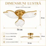 Lustră LED Modernă Petale Gold 54 cm – Metal Auriu și Acril Cristal, 3 Surse LED Integrate, Design Elegant pentru Living și Dormitor - imagine 7