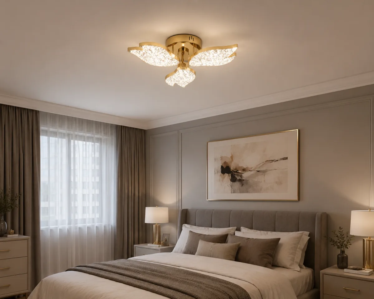 Lustră LED Modernă Petale Gold 54 cm – Metal Auriu și Acril Cristal, 3 Surse LED Integrate, Design Elegant pentru Living și Dormitor - imagine 2