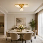 Lustră LED Modernă Petale Gold 54 cm – Metal Auriu și Acril Cristal, 3 Surse LED Integrate, Design Elegant pentru Living și Dormitor - imagine 3