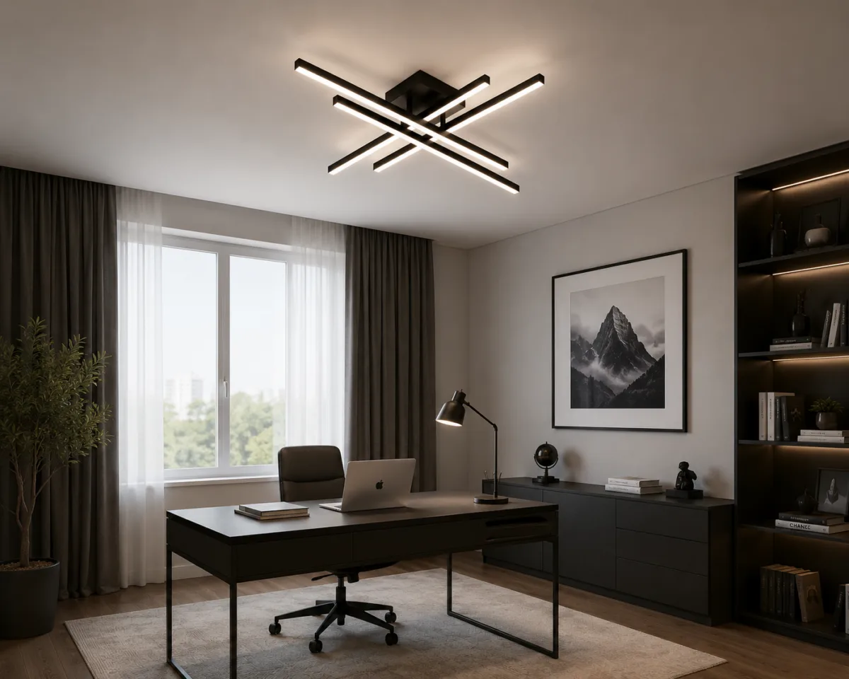Lustră LED Modernă Black Linear 85 cm – Metal Negru și Acril Alb, 4 Surse LED Integrate, Design Minimalist pentru Living, Dining și Dormitor - imagine 2