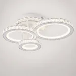 Lustră LED Modernă Cristal Rings 54,5 cm – Metal Cromat și Cristal Acrilic, 3 Surse LED Integrate, Design Elegant pentru Living, Dormitor și Dining