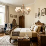 Candelabru Vintage Alb-Antichizat cu 5 Surse de Lumină, Abajururi din Sticlă Mată și Detalii Filigran, Ideal pentru Living sau Dormitor - imagine 3