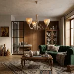 Candelabru Vintage Alb-Antichizat cu 3 Surse de Lumină, Abajururi din Sticlă Mată și Detalii Filigran Ideal pentru Living, Dining sau Dormitoar - imagine 4