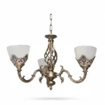 Candelabru Clasic Vintage Bronze – Lustră cu 3 Surse de Lumină, Abajururi din Sticlă Mată și Detalii Filigran, Ideală pentru Hol, Bucătărie sau Dormitor