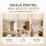 Lustră LED Modernă Oval Light 47 cm – Metal Alb și Acril Mat, 6 Surse LED Integrate, Design Elegant pentru Dormitor, Living și Holr - imagine 3