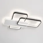Lustră LED Modernă Geometric 67x46 cm – Metal Negru și Acril Alb, 3 Surse LED Integrate, Design Minimalist pentru Living, Dormitor și Hol