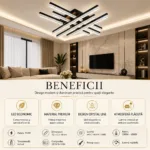 Lustră LED Modernă Cristal Line 72 cm – Metal Negru și Cristal Acrilic, 6 Surse LED Integrate, Design Premium pentru Living, Dining și Dormitor - imagine 4