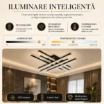 Lustră LED Modernă Cristal Line 72 cm – Metal Negru și Cristal Acrilic, 6 Surse LED Integrate, Design Premium pentru Living, Dining și Dormitor - imagine 7