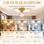 Lustră LED Modernă Petale Gold 54 cm – Metal Auriu și Acril Cristal, 3 Surse LED Integrate, Design Elegant pentru Living și Dormitor - imagine 6