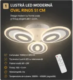 Lustră LED Modernă Oval Rings 51 cm – Metal Alb și Acril Mat, 3 Surse LED Integrate, Design Elegant pentru Living, Dormitor și Hol - imagine 3
