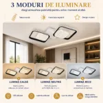 Lustră LED Modernă cu Rame Pătrate Cristal 52,5 cm – Metal Alb-Negru și Cristal Acrilic, 2 Surse LED Integrate, Design Elegant pentru Hol, Dormitor și Living - imagine 4