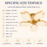 Lustră LED Modernă Floare Cristal Petale 61 cm – Metal Auriu și Acril Cristal, 5 Surse LED Integrate, Design Elegant pentru Living, Dormitor și Dining - imagine 3