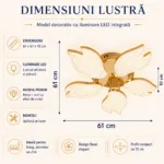 Lustră LED Modernă Floare Cristal Petale 61 cm – Metal Auriu și Acril Cristal, 5 Surse LED Integrate, Design Elegant pentru Living, Dormitor și Dining - imagine 6