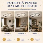 Lustră LED Modernă cu Rame Pătrate Cristal 52,5 cm – Metal Alb-Negru și Cristal Acrilic, 2 Surse LED Integrate, Design Elegant pentru Hol, Dormitor și Living - imagine 7