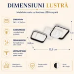 Lustră LED Modernă cu Rame Pătrate Cristal 52,5 cm – Metal Alb-Negru și Cristal Acrilic, 2 Surse LED Integrate, Design Elegant pentru Hol, Dormitor și Living - imagine 5