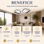 Lustră LED Modernă cu Rame Pătrate Cristal 52,5 cm – Metal Alb-Negru și Cristal Acrilic, 2 Surse LED Integrate, Design Elegant pentru Hol, Dormitor și Living - imagine 6