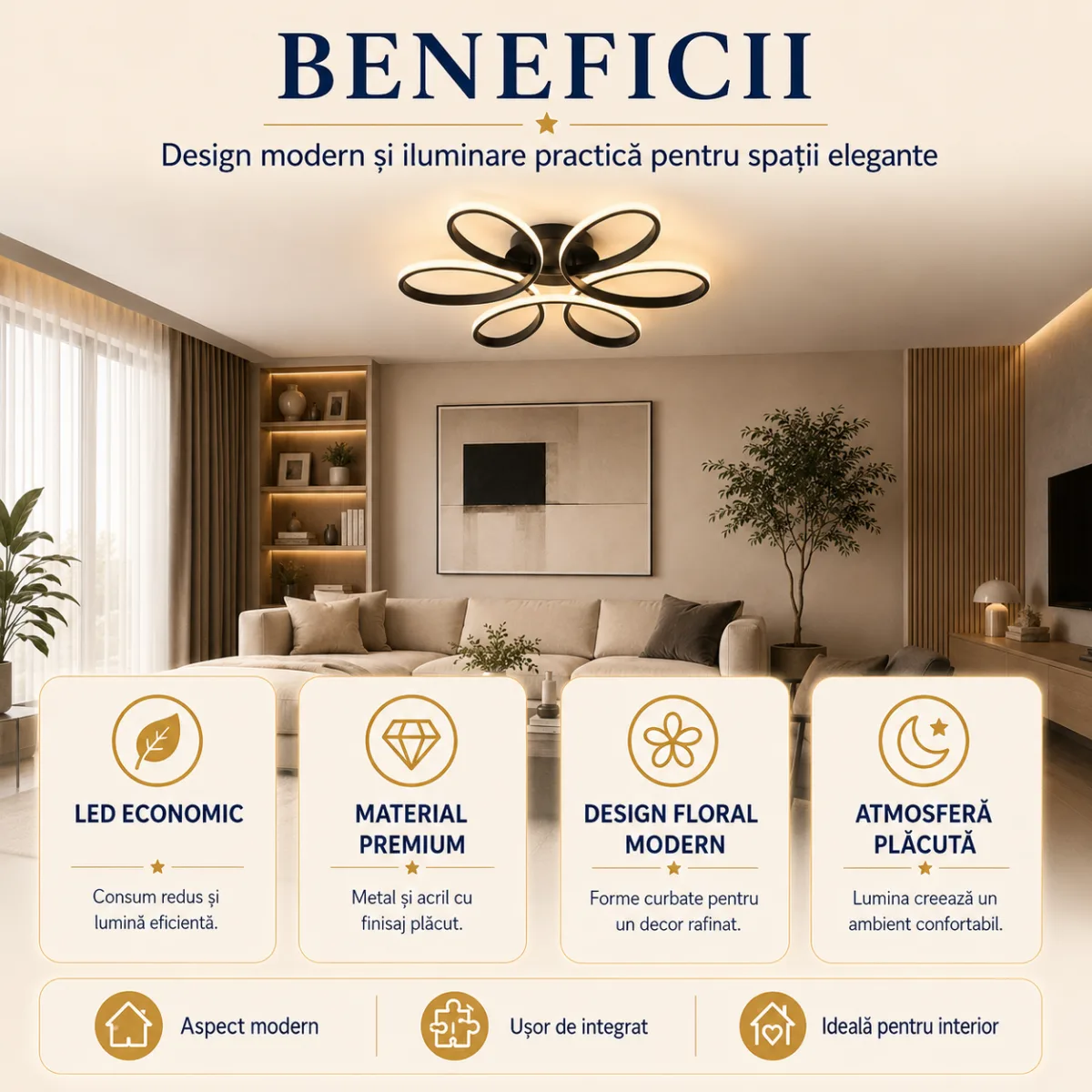Lustră LED Modernă Infinity Oval 47 cm – Metal Negru și Acril Alb, 6 Surse LED Integrate, Design Elegant pentru Living, Dormitor și Hol - imagine 6