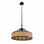 Lustră Suspendată Rotundă Rustic Modernă 40 cm – Metal Negru cu Sfoară Naturală, 1 Bec E27