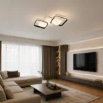 Lustră LED Modernă cu Rame Pătrate Cristal 52,5 cm – Metal Alb-Negru și Cristal Acrilic, 2 Surse LED Integrate, Design Elegant pentru Hol, Dormitor și Living - imagine 2