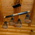 Lustră Suspendată Liniară Rustic-Industrială 73 cm – Metal Negru cu Accente din Sfoară Naturală, 4 Becuri E27 - imagine 7