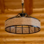 Lustră Suspendată Rotundă Rustic Modernă 40 cm – Metal Negru cu Sfoară Naturală, 1 Bec E27 - imagine 7