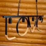 Lustră Suspendată Decorativă LOVE Rustic Modernă 100 cm – Metal Negru cu Detalii din Sfoară Naturală, 4 Becuri E27 - imagine 11