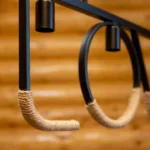 Lustră Suspendată Decorativă LOVE Rustic Modernă 100 cm – Metal Negru cu Detalii din Sfoară Naturală, 4 Becuri E27 - imagine 8