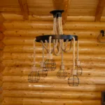 Candelabru Suspendat Rustic cu 6 Pendule 72 cm – Metal Negru și Sfoară Naturală, 6 Becuri E27 - imagine 2