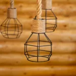 Candelabru Suspendat Rustic cu 6 Pendule 72 cm – Metal Negru și Sfoară Naturală, 6 Becuri E27 - imagine 9