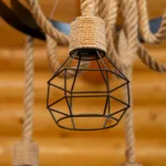 Candelabru Suspendat Rustic cu 6 Pendule 72 cm – Metal Negru și Sfoară Naturală, 6 Becuri E27 - imagine 11