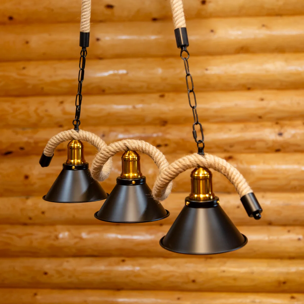 Lustră Suspendată Rustic Modernă cu Sfoară Ondulată 78 cm – Metal Negru cu Accente Aurii, 3 Becuri E27 - imagine 11