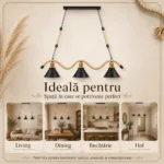 Lustră Suspendată Rustic Modernă cu Sfoară Ondulată 78 cm – Metal Negru cu Accente Aurii, 3 Becuri E27 - imagine 3
