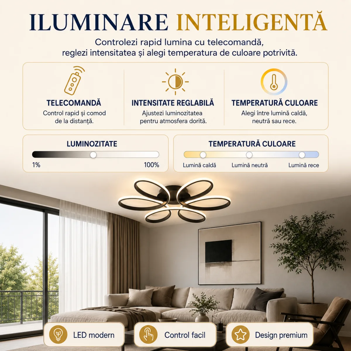 Lustră LED Modernă Infinity Oval 47 cm – Metal Negru și Acril Alb, 6 Surse LED Integrate, Design Elegant pentru Living, Dormitor și Hol - imagine 3