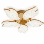 Lustră LED Modernă Floare Cristal Petale 61 cm – Metal Auriu și Acril Cristal, 5 Surse LED Integrate, Design Elegant pentru Living, Dormitor și Dining