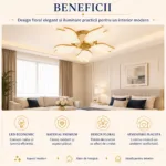 Lustră LED Modernă Floare Cristal Petale 61 cm – Metal Auriu și Acril Cristal, 5 Surse LED Integrate, Design Elegant pentru Living, Dormitor și Dining - imagine 7