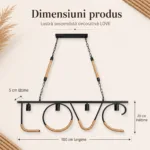 Lustră Suspendată Decorativă LOVE Rustic Modernă 100 cm – Metal Negru cu Detalii din Sfoară Naturală, 4 Becuri E27 - imagine 5