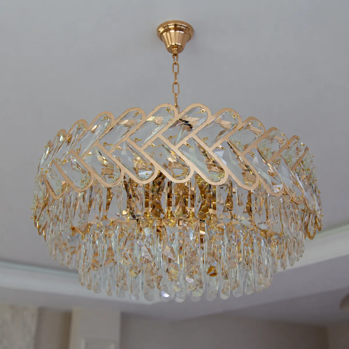 Candelabru Infinity Cristal Gold 55 cm – Cristal K9 Premium și Metal Auriu, 12 Becuri E27, Design Luxos pentru Living și Dining - imagine 13