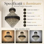 Candelabru Luxury Cristal Black – Palace Edition 60×94 cm – Capodoperă Monumentală pe Mai Multe Niveluri, 15 Becuri, Cristal K9 Premium și Metal Negru, Ideal pentru Scări Interioare și Tavane Înalte - imagine 7