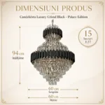 Candelabru Luxury Cristal Black – Palace Edition 60×94 cm – Capodoperă Monumentală pe Mai Multe Niveluri, 15 Becuri, Cristal K9 Premium și Metal Negru, Ideal pentru Scări Interioare și Tavane Înalte - imagine 6