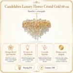 Candelabru Luxury Flower Cristal Gold 60 cm – Cristal K9 Premium și Metal Auriu, 10 Becuri E14, Design Luxos pentru Living și Dining - imagine 4