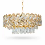 Candelabru Infinity Cristal Gold 45 cm – Cristal K9 Premium și Metal Auriu, 10 Becuri E27, Design Luxos pentru Living și Dormitor